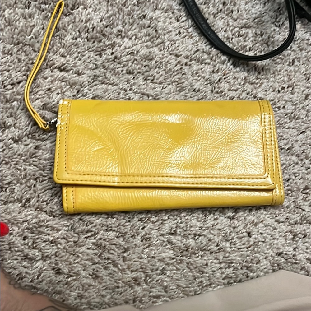 Yellow Leather Wristlet Clutch